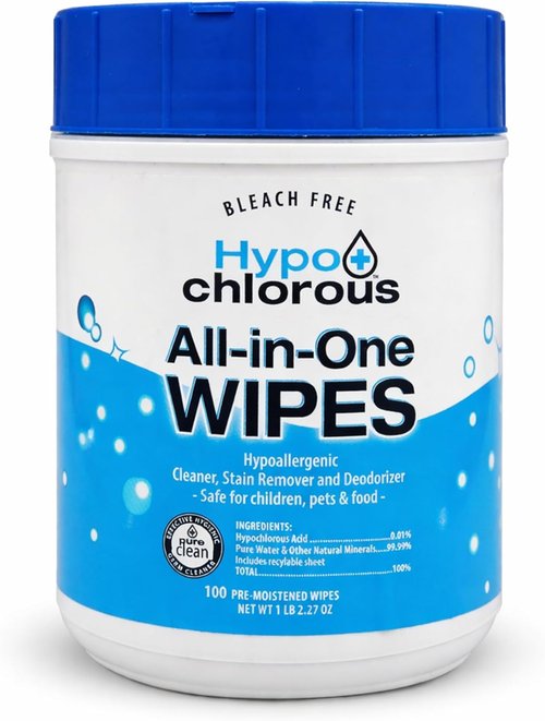 Hypochlorous Acid Wipes - 100 Count Non-Toxic Skin & Home Cleaner | Bleach-Free, Safe for Babies & Pets