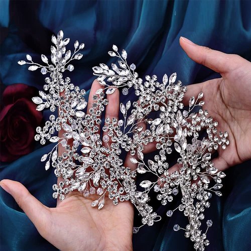 ULAPAN 2 Pack Bride Wedding Headband, Rhinestone Bridal Bridesmaid Hair Clips Accessories, Party Hair Accessories Headpieces for Women（Silver）