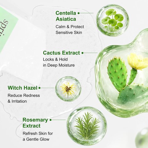 SPRINGSKY Hydrating Face Mask - Natural Cactus & Centella Asiatica for 24HR Deep Hydration | 4 Count