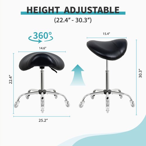 Nolasalon Saddle Stool with Wheels,Ergonomic Swivel Rolling Height Adjustable for Salon Beauty Clinic Dentist Tattoo Home Office（Black）
