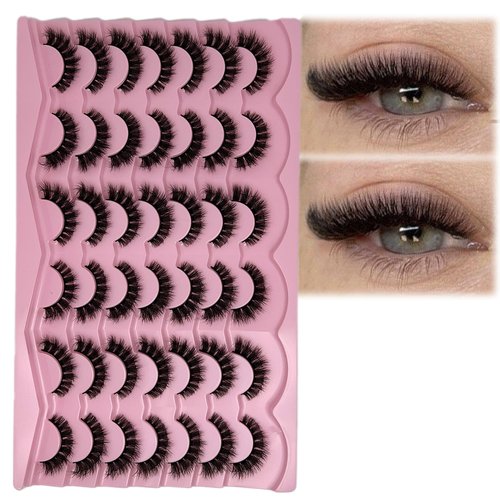 etokdos Short Fluffy Lashes Cat Eye 21 Pairs Natural False Strips Lashes Pack Wispy 3D Faux Mink Eyelashes