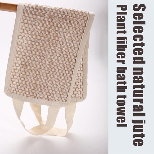 Back Scrubber for Shower, Japanese Washcloth Exfoliating Towel Shower Loofah with Handle for Women, Natural Jute Shower Scrubber Cloth Rag for Body Wash, 1 Pack