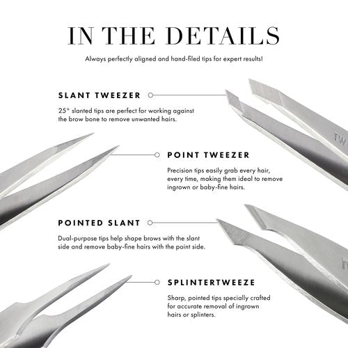 Tweezerman Stainless Steel Slant Tweezer - Eyebrow Tweezers for Women and Men (Blue Stone) (Pack of 2)