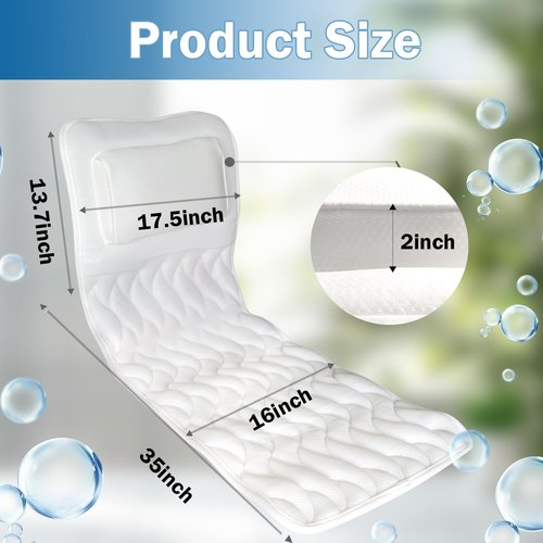 EMMTEEY Full Body Bath Pillow for Tub,Bathtub Pillow for Head and Neck Support, Soft Tub Pillow for Comfort, Non-Slip Bath Cushion for Women, Men and Seniors Bath Accessories