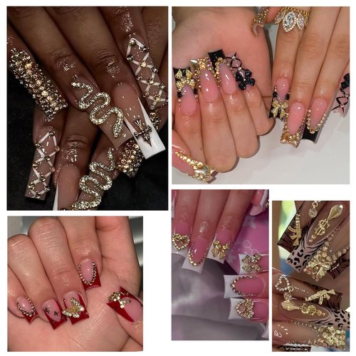 40Pcs Gold Nail Charms Nail Art Rhinestone Gems 3D Sparkling Nails Jewelry for Acrylic Nail Tips Accessories for Women DIY Nail Decorations