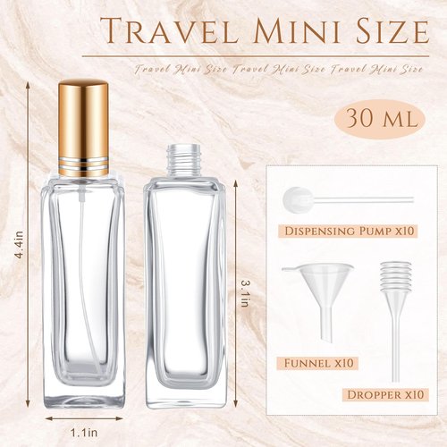 Domensi 30 Pcs 10/20/30 ml Perfume Travel Refillable Bottles Glass Spray Bottle Perfume Atomizer for Cologne Dispenser Leak-proof Fragrance Bottles Atomizer Pump Bottle Kit (Gold)