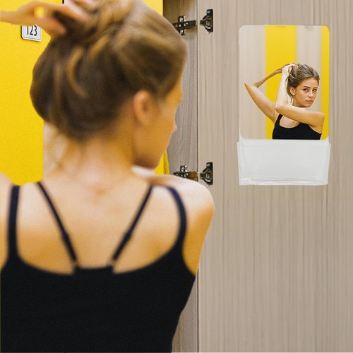 Neehows Magnetic Locker Mirror with Fully Magnetic Back, 9.45" x 5.51" Small Real Glass Super Clear Reflection Mirror with Storage Pocket for School Locker Refrigerator Office Cabinet - White, 1 Pc
