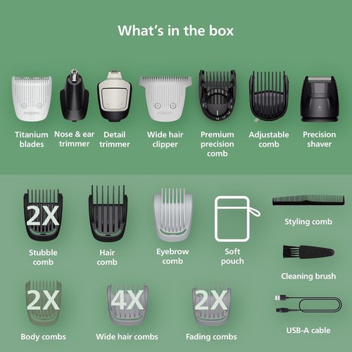 Philips Norelco All-in-One Series 7000 Trimmer - 23-Piece Electric Shaver & Clipper with Titanium Blades, 26 Length Settings (0.5-16 mm), MG7970/49