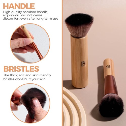 BS-MALL 10 Pcs Professional Bamboo Makeup Brush Set - Travel-friendly Eyeshadow Brush, Concealer Brush & Foundation Brush For Liquid Makeup - Lightweight Multi-purpose Daily Use With Makeup Bag