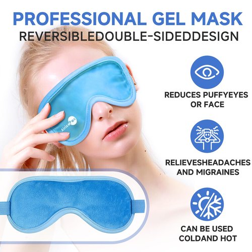 AiricePac Cold Eye Mask Cooling Eye Mask for Dry Eyes, Gel Eye Mask Eye Ice Pack Reusable Cold Eye Compress for Dark Circles, Migraines, Eye Surgery, Skin Care 2 Pack