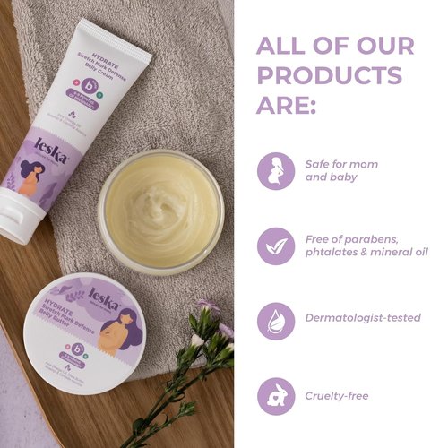 Leska Maternity Cream 2-Pack - Hydrate Stretch Mark Defense Belly Cream & Butter | 4-4.93oz for Pregnancy Months 6-9