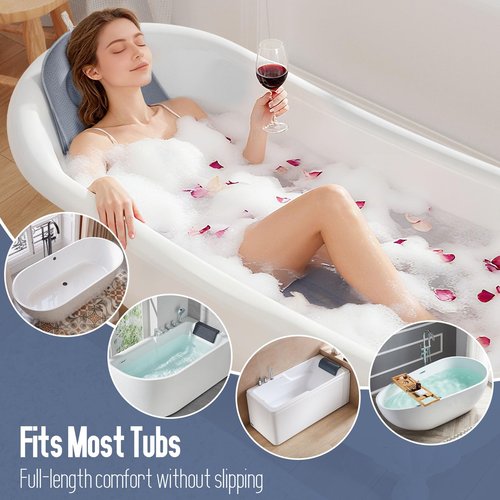 Luxury Full Body Bathtub Pillow 6D Air Mesh,Extra Long Bath Pillow for Tub Non Slip,Soft Relax Tub Pillow for Bath Head Neck Back Waist Support,Large Thick Spa Bathtub Cushion