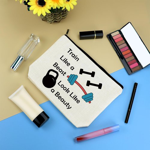 Fitness Gift for Women Workout Makeup Cosmetic Bag Fitness Lovers Gifts Dumbbell Bodybuilding Sports Gym Instructor Trainer Gifts Inspirational Gift for Friend Sister Christmas Birthday Present