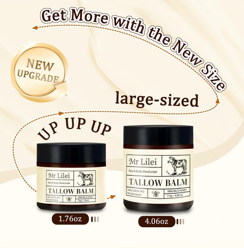 Beef Tallow for Skin, Grass-Fed Beef Tallow Balm, Beef Tallow Cream, Face & Body Moisturizer Restores Skin Barrier, Soothes Dry Sensitive Skin, Beef Tallow Honey Balm Whipped with Beeswax & Olive Oil