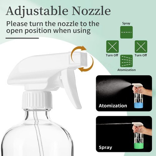 GIVAMEIHF 4 Pack Glass Spray Bottles with Silicone Sleeve,16oz Clear Glass Spray Bottles Refillable Empty Bottle with Adjustable Nozzle,Spray Bottle for Cleaning Solutions,Essential Oils,Pets,Hair