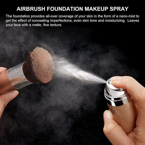Skiennix Airbrush Foundation Makeup Spray - Long Lasting, Waterproof Full Coverage, Natural Matte Finish, 2.36oz | Includes Brush & Sponge