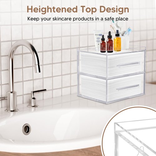 LEIFEOSH Disposable Face Towel Storage Box Acrylic Face Towel Box with Two Drawers for Clean Skin Club Clean Towels Wall-Mountable Makeup Organizer