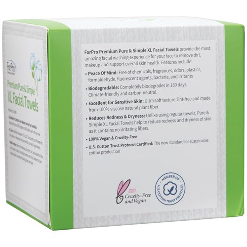 ForPro Disposable Face Towels - Ultra Soft Lint-Free Makeup Remover for Sensitive Skin | 50-Count Biodegradable Towelettes