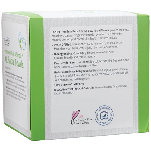 ForPro Premium Pure & Simple XL Facial Towels, Disposable Makeup Remover Dry Wipes, Ultra Soft Lint-Free Biodegradable Face Towels, 100% Vegan & Cruelty-Free, 50-Count