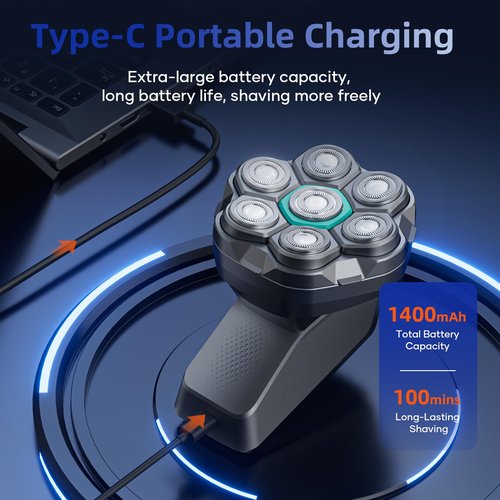 kensen 7D Head Shavers for Bald Men - Dual Speed Bald Head Shavers with LED Display, Electric Razor for Men IPX6 Waterproof Wet/Dry Shaving Head Razor Magnetic Head Balding Clippers for Men Black