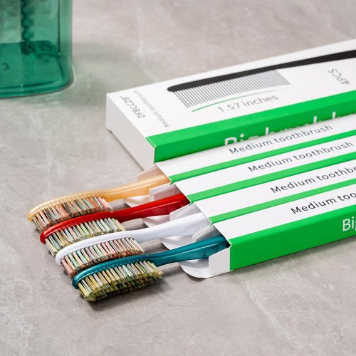 DFBCCZB Big Head Medium Toothbrush Long Head Adult Toothbrush Cleaning Stains whitening Teeth Set of 4.