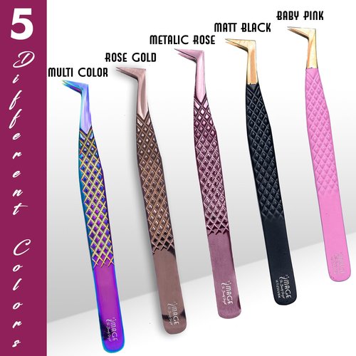 5 Pcs Fiber-Tip Japanese Steel Lash Tweezer Set with Leather Case, Professional Eyelash Tweezers for Lash Extensions – Titanium Coated, 90 & 45 Angled, Precision Pointed Tweezers (Rainbow Color)