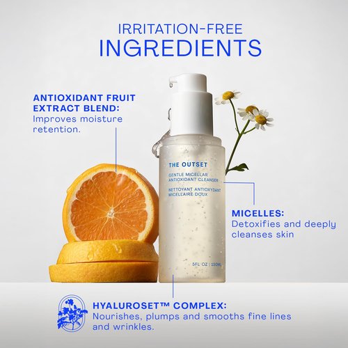 The Outset Micellar Antioxidant Cleanser, Hydrating Gel Face Wash & Makeup Remover, Brightening & Refreshing, Fragrance-Free, Vegan, Gluten-Free Clean Skincare for Sensitive Skin - 5 fl oz