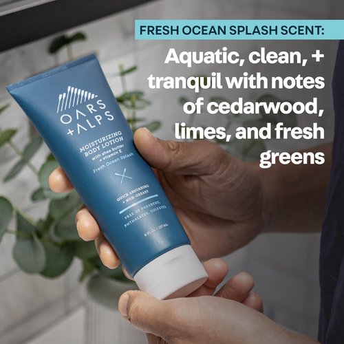 Oars + Alps Body Lotion, Moisturizing Body Lotion with Vitamin E, Shea Butter & Magnesium for All Skin Types, Hydrating, Soothing, Quick Absorbing, Non Greasy, Fresh Ocean Splash, 8oz