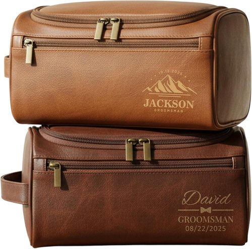Skiennix Personalized Travel Leather Toiletry Bag - Waterproof & Customizable for Men | Ideal Gift for Dad, Husband, or Grandpa