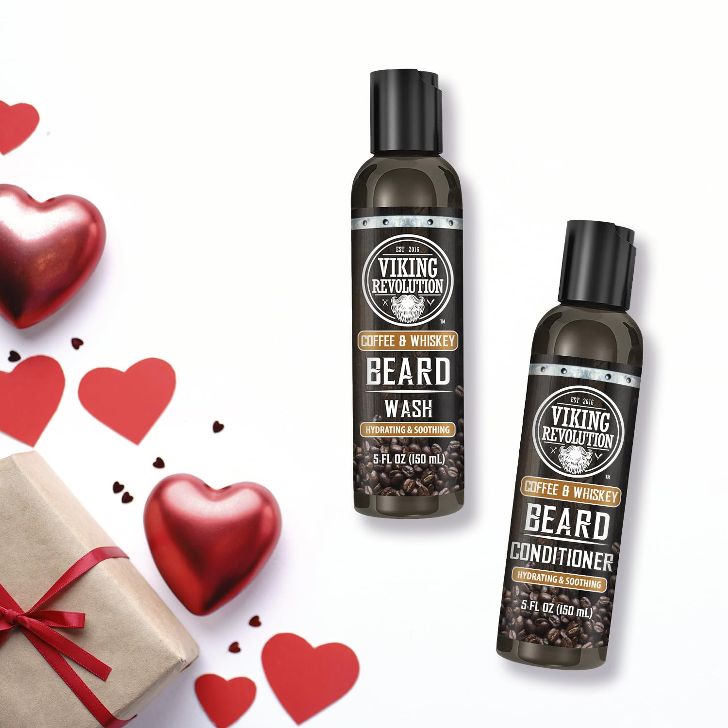 Viking Revolution Beard Wash and Beard Conditioner for Men with Argan Oil and Jojoba Oil- Beard Softener and Strengthener Beard Care Beard Shampoo and Conditioner with Ginseng Root(5oz,Coffee Whiskey)