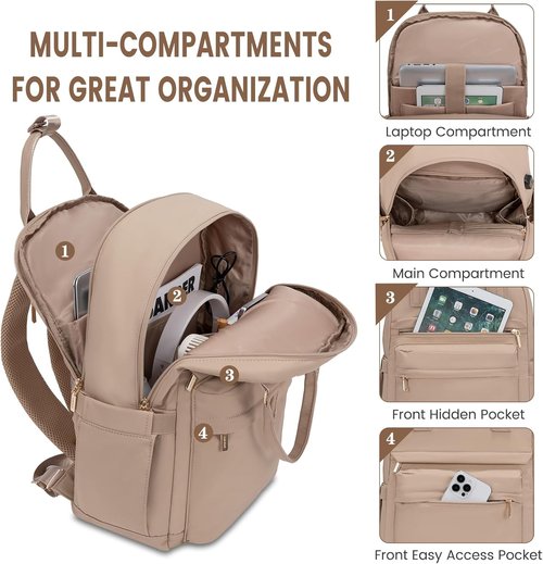 LOVEVOOK Laptop Backpack - Stylish 15.6 Inch Waterproof Bag with USB Port for Women | Ideal for Travel & Work
