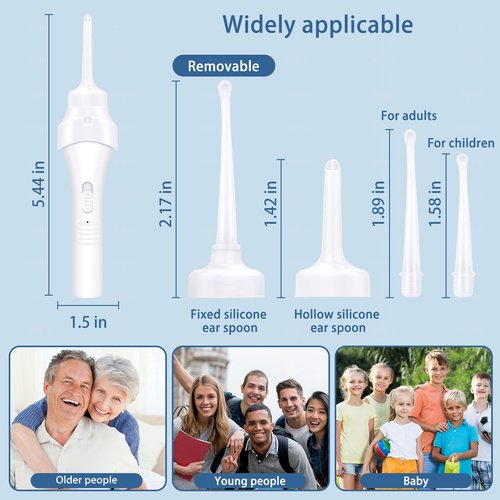 Ear Wax Removal Kit with Ear Vacuum, LED Ear Cleaner Tool, Soft Silicone Spoon, 3 Tips and Vacuum Head, Rechargeable & Easy to Clean (Ceramic White)