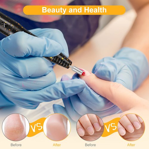 Portable Electric Nail Drill Machine, 20000RMP Nail Drills for Acrylic Nails Professional Manicure Pedicure Set Polishing Shape Tools with Nail Drill Bits,Sanding Bands and Brush(Gold Black)