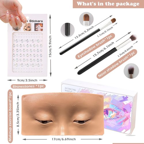 Penugo Silicone Mannequin Face for Makeup Practice Board with Makeup Brushes, Rhinestones Sticker (Wheat Colored)