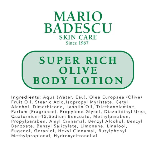 Mario Badescu Super Rich Olive Body Lotion for Dry Skin, Non-Greasy and Creamy Moisturizer Infused with Olive Oil, Ideal for All Skin Types, 16 Fl Oz