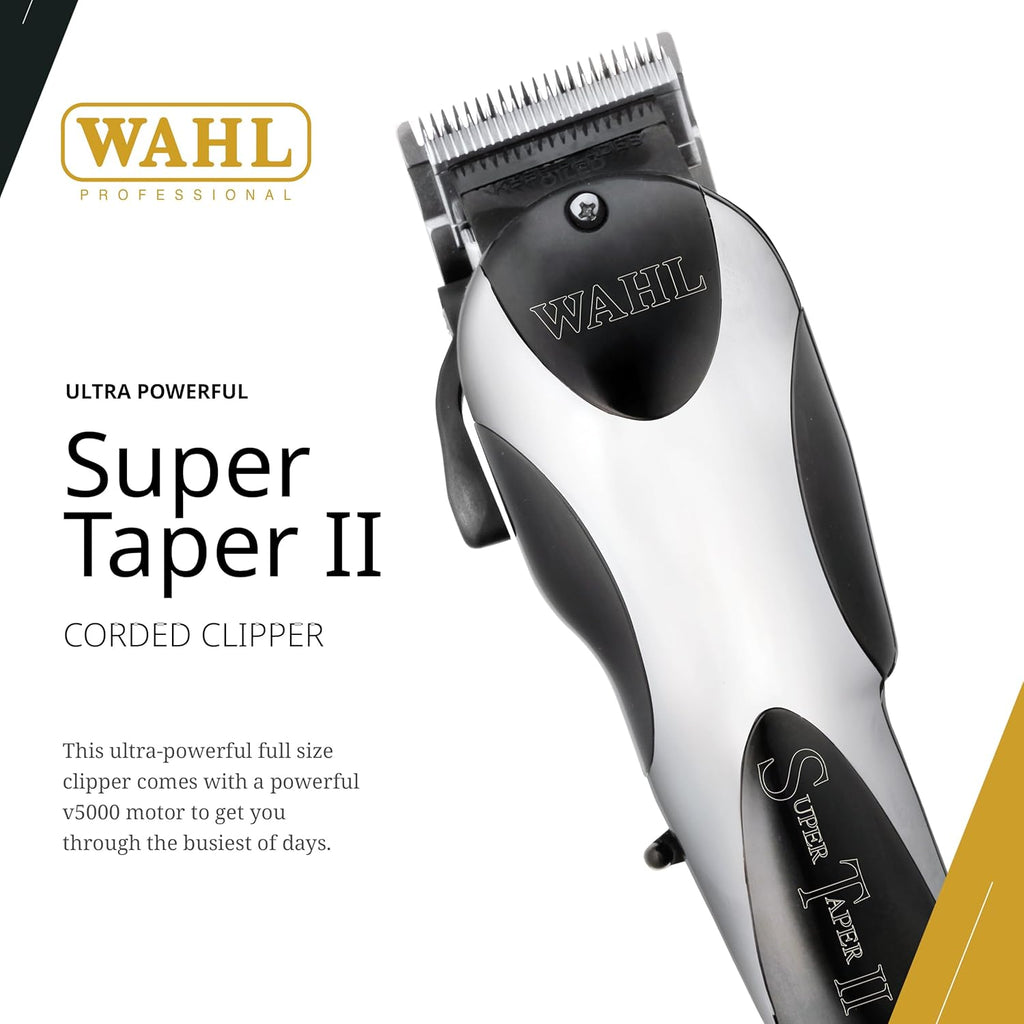 Wahl Professional Super Taper II Corded Clipper - Adjustable Blade for High-Performance Haircuts | Silver