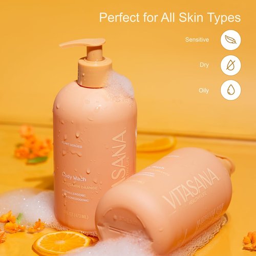 Skiennix Natural Body Wash - Mandarin Orange Scent, 16 oz | Hypoallergenic & EWG Verified, 98.9% Plant-Derived