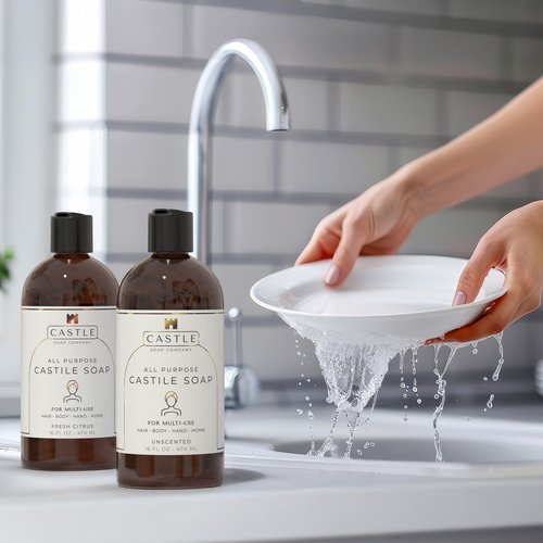Castile Soap Liquid Unscented 16 Oz - All Purpose Liquid Castile Soap Unscented Gentle Cleanser For Hair Body Wash Hand Wash Home Nourishing Formula Gentle on Skin For All Ages Daily Care