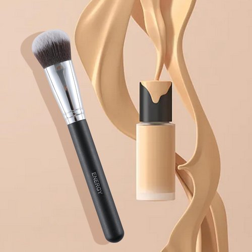 ENERGY Foundation Brush for Liquid Makeup Professional Vegan Makeup Brush for Foundation,Powder,Contour,Bronzer Blending Contouring Dense Soft Face Brush Black 200