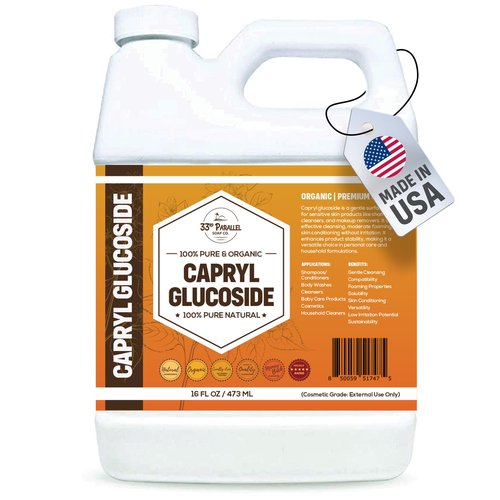 33RD PARALLEL SOAP CO. Capryl Glucoside Liquid Surfactant (16 oz) - Caprylyl Natural, Plant Derived, DIY Skin Care - Facial Cleansers, Body Washes, Shower Gels, Foaming, Body Soap, Shampoos, 16 ounce