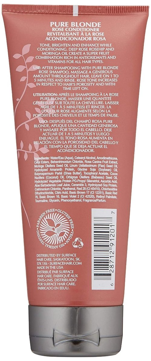 Surface Hair - Pure Blonde Rose Conditioner -Tones, Brightens & Protects Hair - 7 fl oz
