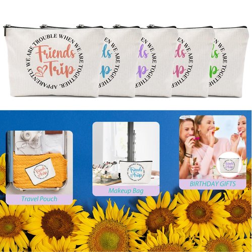 5 Pcs Girls Trip Gifts Girls Weekend 2026 Makeup Bag Friends Trip Gifts Favors Summer Gifts Cosmetic Bag Toiletry Bag Zipper Pouch Weekender Bags for Women Girl Friendship Bachelorette Party Birthday