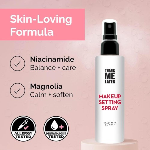Elizabeth Mott Thank Me Later Dewy Makeup Setting Spray - Hydrating, Long-Lasting Fine Mist with Niacinamide | Travel-Size 30ml