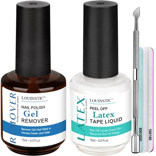 LOUINSTIC Gel Nail Polish Remover & Liquid Latex for Nails: Skin's Protective Barrier Helps Remove Easily in 2-5 Minutes, Low-Irritation, No Residue, No Foil Needed, with Manicure Tools