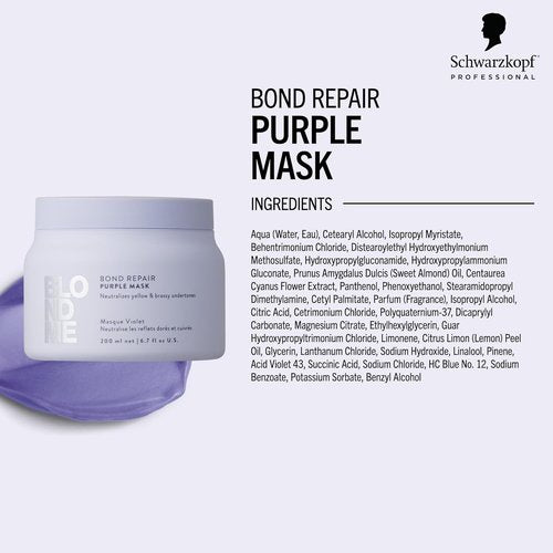 BlondMe Bond Repair Purple Mask - Neutralizes Yellow & Brassy Tones | For Healthy, Cool-Toned Blondes
