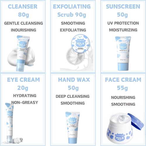 Milk Skincare Set Teen Girls Gifts - Skin Care for Teens 10-12 - Skin Care Set Moisturizing - Skin Care Routine Kit for Women - Skincare for Girls 10-12 - with Eye&Face Cream,Sunscreen(8PCS, Milk)
