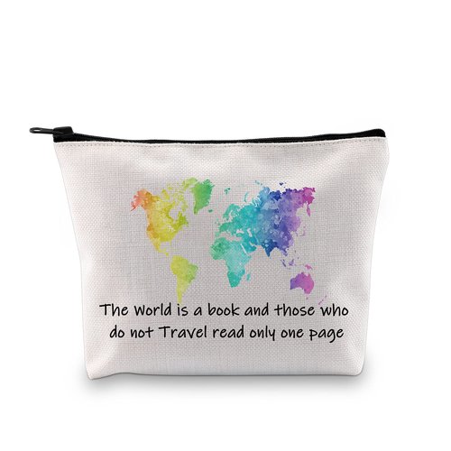 MBMSO Traveler Makeup Bag the World is a Book and those who do not Travel Read only One Page Travel Bag Travel Lover Gifts Wanderlust Gifts for Women (The World is a book bag)