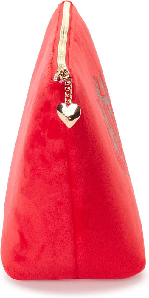 Juicy Couture Red Makeup Bag - Stylish Velour Organizer with Rhinestones & Zip Top | Travel Essentials