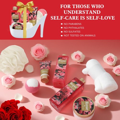 Spa Luxetique Gifts for Women High Heel Gift Set for Women 8pcs Bath Sets Romantic Rose Home Spa Kits for Wife Girlfriend Mom Grandma Valentines Day Gifts for Her