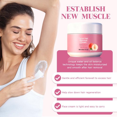 2PC Facial Hair Removal Cream, Natural Aloe Vera & Chamomile Quick Gentle Fast-Acting Hair Remover Cream for Face & Lip, Moisturizing Nourishing Non-sticky, Effectively smooths skin (2)